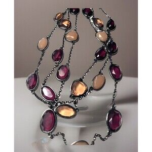 Talbots Layered Station Necklace Earth Tone Amber Statement Pendants New Prep